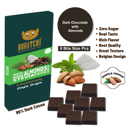 BOGATCHI Immunity Booster  Stevia Sugarfree Chocolate Bites, Almonds, 8 Pcs